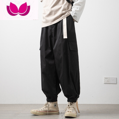 七斓男生休闲裤日系宽松原宿工装裤子运动大码九分束脚裤