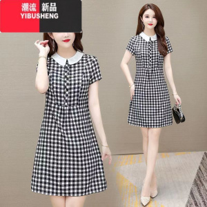 YIBUSHENG2024新款装小个子格子连衣裙女韩版显瘦减龄中长款时尚气质裙子