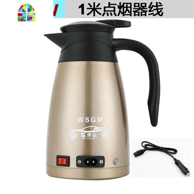 封后新款车伴侣304不锈钢车载电热水壶12V24v汽车用电加热水杯烧水壶 FENGHO 金色-24V-天龙车线-送壶架直