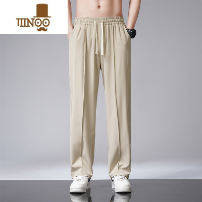 YANXUsuecx薄款冰丝长裤子男速干休闲直筒美式夏季新款宽松阔腿卫裤潮