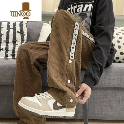 YANXU织带排扣灯芯绒裤子男高街ins潮牌运动裤直筒宽松休闲长裤