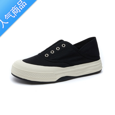 SUNTEK低帮帆布鞋女2023年新款夏季薄款透气两穿乐福鞋平底一脚蹬懒人鞋