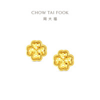周大福爱心四叶草足金黄金耳钉耳饰女计价(工费380)送生日礼物EOF1832