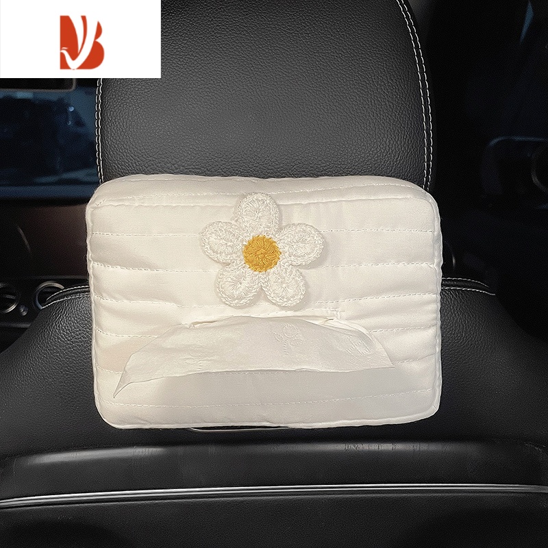 三维工匠车载纸巾盒创意可爱刺绣汽车抽纸挂袋高级感挂式扶手箱遮阳板女士 清新小花-纸巾包