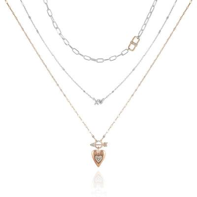 盖尔斯(GUESS)女款心形吊坠双层项链优雅金属与玻璃珠结合