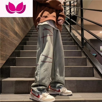 七斓欧美vibe裤子男春季新款潮痞帅炸街牛仔裤设计感小众宽松直筒长裤