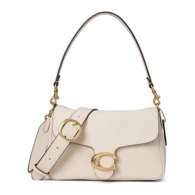 COACH女士真皮棉麻拼接可调节斜挎单肩包抽绳手提大容量日常通勤手袋