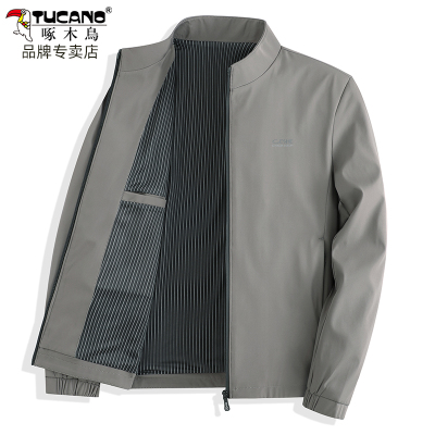 啄木鸟2025新款男士商务休闲夹克爸爸装中老年春秋季立领外套上衣