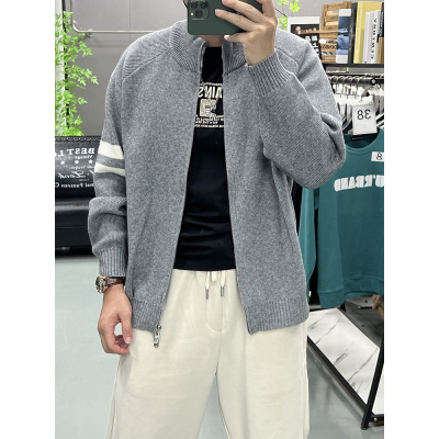 秋冬季开衫毛衣时尚潮流双杠条外套青年上衣青春潮流百搭_630