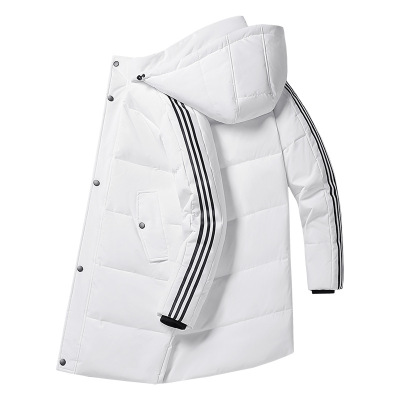 冬季男士羽绒服潮牌青少年中长款三条杠大衣户外男装连帽加厚外套