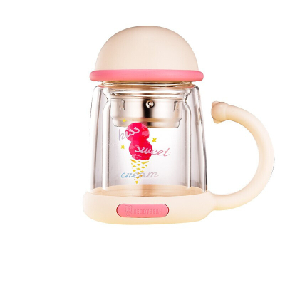 冰激凌杯具熊BEDDYBEAR杯子单双层耐热玻璃杯女花茶杯过滤办公便携创意可爱水杯320ml双层玻璃