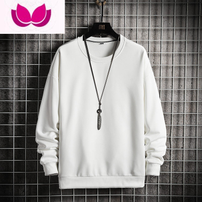 七斓圆领纯色卫衣男潮牌港风内搭秋衣宽松长袖打底衫套头上衣服