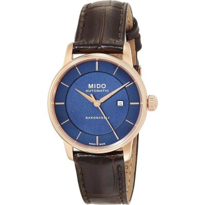 Mido女手表自动机械瑞士手表Baroncelli Signature水晶镜面皮带手表日