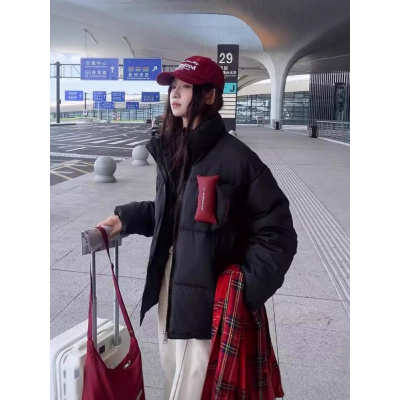 年冬季新款时尚立领棉服男女同款美式潮流情侣短款宽松外套女