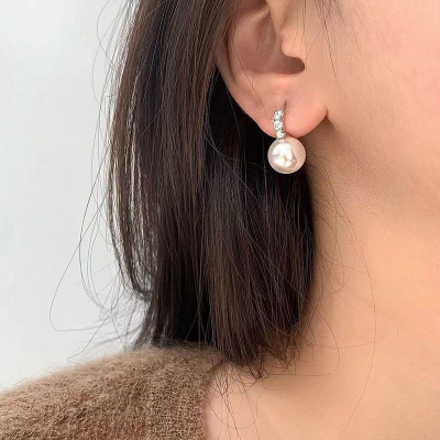 s925银针微镶锆石珍珠耳环女气质温柔甜美小香风耳扣精致耳钉耳饰送女朋友老婆情人节七夕生日礼物