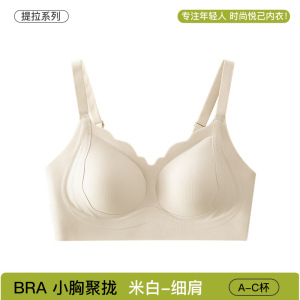 女士文胸无钢圈聚拢支撑宽肩带舒适亲肤磨毛保暖无痕双层提拉内衣