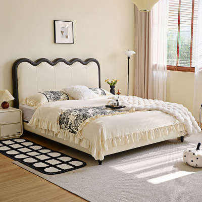 全友家居 现代简约皮艺软包床主卧室双人大床实木脚1.8x2米婚床