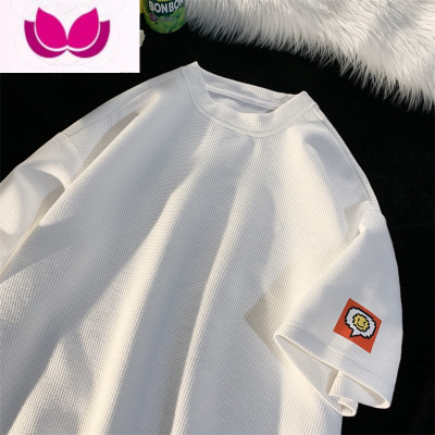 七斓华夫格短袖T恤男夏季百搭ins衣服笑脸oversize五分袖