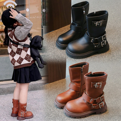 儿童靴子年秋季新款英伦风单靴时尚童靴厚底女童男宝短靴_372