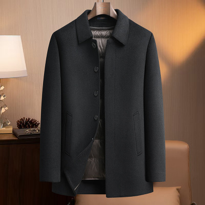带袖子脱卸内胆中老年男式双面呢羊毛大衣商务休闲保暖呢子大衣男