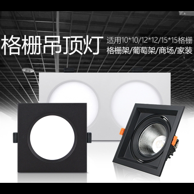 格栅灯天花灯双头筒灯嵌入式方形射灯斗胆灯15x15格栅掉顶专用