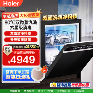 海尔(Haier)双面洗嵌入式洗碗机云溪W5000Max大16套容量六星消杀智能开门速干EYBW163266GHU1