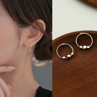 925纯银碎银几两耳钉耳环转运珠耳饰女小众设计感耳骨冷淡风耳圈送女朋友老婆情人节七夕生日礼物