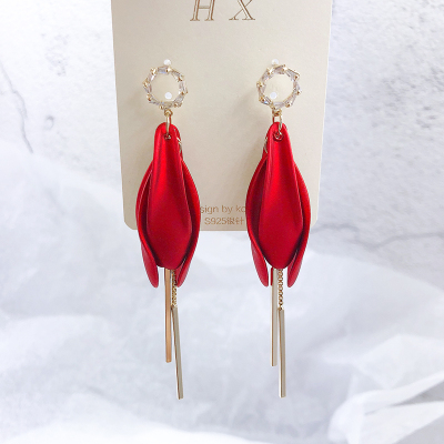 2025新款潮夸张红色花瓣耳环女长款流苏耳坠气质韩国耳钉网红耳饰送女朋友老婆情人节七夕生日礼物