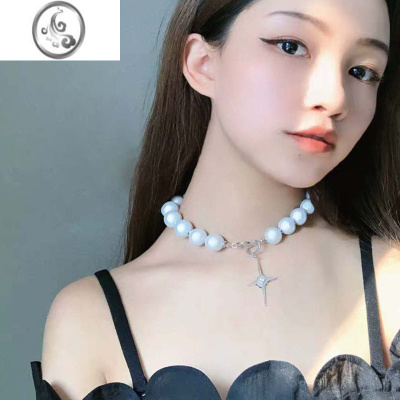 JiMi高质感发光珍珠项链女嘻哈ins潮锁骨链嘻哈中性颈链男耳环