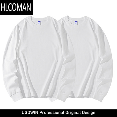 HLCOMAN260g长袖T恤男纯色款卫衣圆领内搭白色打底衫男