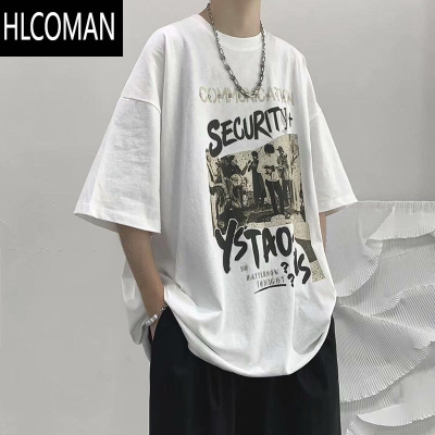 HLCOMAN休闲潮流胖子男装青少年体恤加肥加大码宽松半袖港风男生短袖t恤