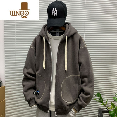 YANXU2023新款连帽拉链开衫卫衣外套男士休闲宽松百搭运动潮牌上衣