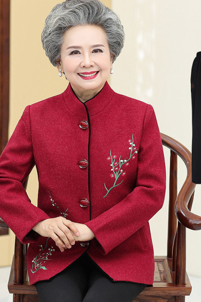迪鲁奥（DILUAO)中老年人秋装外套女装奶奶装60-70岁80婚礼妈妈装春秋毛呢上衣服