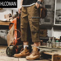 HLCOMAN美式复古工装短裤男夏季ins宽松直筒裤子潮流百搭七分裤