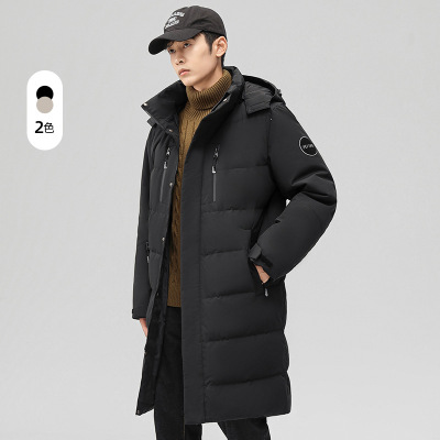 男士中长款羽绒服男冬季新款白鸭绒时尚潮牌百搭情侣款连帽外套男