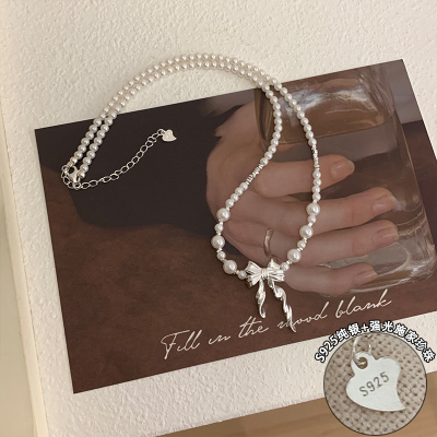 s925纯银蝴蝶结施家珍珠项链2025新款轻奢高级感毛衣链女送女朋友老婆情人节七夕生日礼物