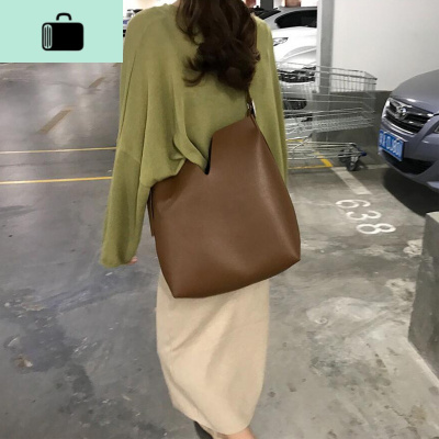 chic韩版宽肩带网红ins水桶包包女大容量托特包pu软皮学生斜挎包NEW LAKE女斜挎包