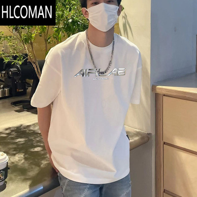 HLCOMAN夏季男士设计感字母时尚短袖宽松百搭T恤青少年韩版ins半袖上衣潮