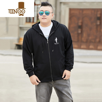 YANXU男装加肥加大码连帽拉链开衫休闲运动开身卫衣长袖外套夹克
