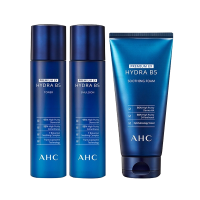 韩国(AHC) B5玻尿酸水乳补水保湿控油滋润营养 面部护肤套装礼盒 B5玻尿酸水乳洗面奶三件套