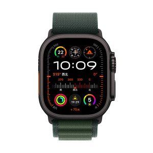 Apple/苹果 Watch Ultra 2 智能手表GPS+蜂窝款49 毫米黑色钛金属表壳暗绿色高山回环式表带L MXDP3CH/B