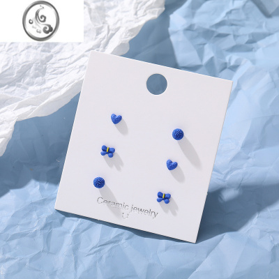 JiMi法式克莱因蓝陶瓷耳钉套装新款小众设计高级感春夏磨砂时尚耳饰女
