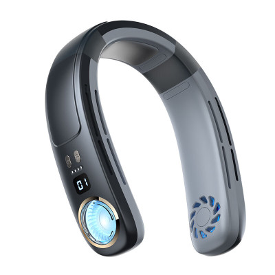 对伴2024夏季新款半导体制冷挂脖风扇USB充电大风力无叶空调风扇户外便携挂脖小风扇 蓝灰