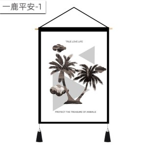 北欧挂画布艺墙布挂布背景布挂毯三联装饰画 客厅卧室房间床头 一鹿平安-3 (绒)宽45cm*高65cm