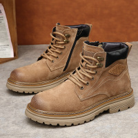 欧洲站复古机车马丁靴男真皮厚底工装靴男士加绒保暖防滑短靴子男