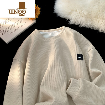 YANXU华夫格长袖t恤男款秋季潮牌卫衣大码宽松体恤青少年300g衣服