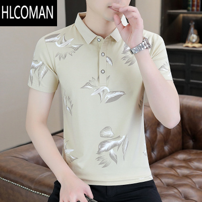 HLCOMAN男式翻领T恤夏季新款休闲印花短袖polo衫时尚潮流夏天衣服薄T