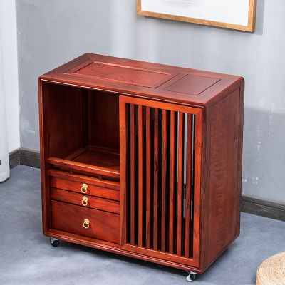 元青(MULTIPOTENT)实木茶车功夫茶具茶盘茶桌家用小茶台茶柜泰和花梨木胡桃色大号茶水柜