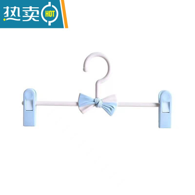 敬平卡通可爱儿童塑料防滑衣架裤夹可调节伸缩裤架新生儿宝宝晾衣夹子 蓝色 20个