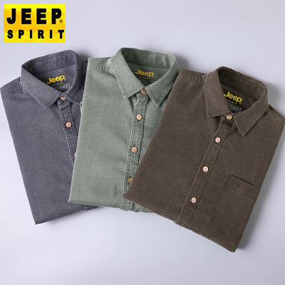 JEEP SPIRIT秋冬男士天丝衬衫宽松纯色休闲上衣长袖厚款砂洗外套